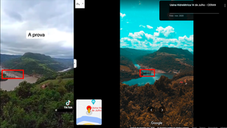 Comparação de frame de vídeo viral com imagem do Google Maps de hidrelétrica no Vale do Taquari