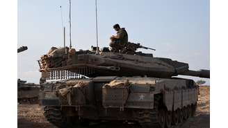 Tanque israelense na guerra contra o Hamas, em Gaza