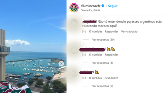 Ofensas racistas de torcedores argentinos em uma postagem do fluminense. 