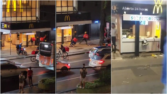 Segundo a PM, os policiais fizeram a proteção das pessoas que estavam em um hotel ao lado