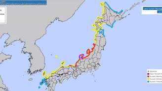 Regiões costeiras com alertas de tsunamis