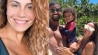 Viviane Araujo com marido e filho