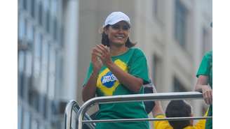 Ex-primeira-dama Michelle Bolsonaro, durante ato convocado por Jair Bolsonaro na Avenida Paulista, em São Paulo, em 25 de fevereiro