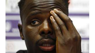 Goleiro Cheikh Kane Sarr, do CF Rayo Majadahonda, concede entrevista coletiva