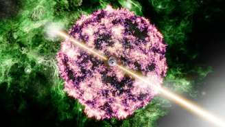 Ilustração da explosão cósmica mais brilhante de todos os tempos