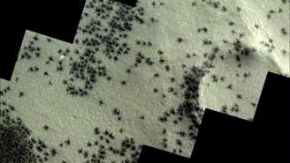 Formações na superfície de Marte que, quando vistas de cima, parecem aranhas. —
