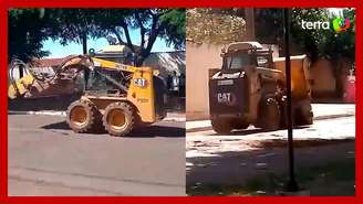 Funcionário é demitido após fazer manobras com mini carregadeira em frente a escola no interior de SP