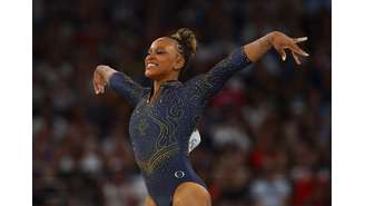 Rebeca Andrade durante apresentação nos Jogos Olímpicos de Paris