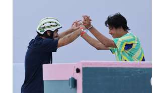 Pedro Barros e Augusto Akio na final do skate park dos Jogos Olímpicos de Paris