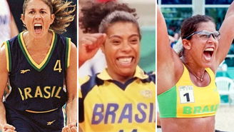Hortência Marcari (basquete), Márcia Fu (vôlei) e Jackie Silva (vôlei de praia) 