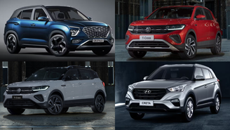 Hyundai Creta (atual e antiga geração) e Volkswagen T-Cross (Highline e Comfortline)