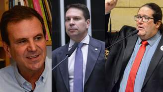 Principais candidatos à prefeitura do Rio de Janeiro: Eduardo Paes (PSD), Alexandre Ramagem (PL) e Tarcísio Motta (PSol)