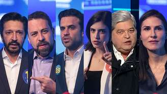 Boulos, Datena, Marçal, Nunes, Tabata e Marina Helena são candidatos a prefeito de São Paulo. Foto: Tiago Queiroz/Estadão e TV Record/Reprodução