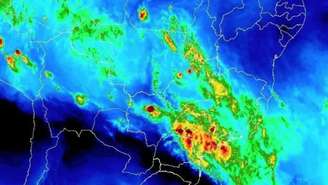 Mapa de satélite mostra condições meteorológicas adversas em SP