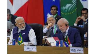 Primeiro-ministro da Índia, Narendra Modi, e o presidente do Brasil, Luiz Inácio Lula da Silva, no G20