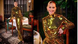 Marina Ruy Barbosa com seu vestido dourado