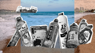 Montagem com algumas das embalagens achadas na praia do Segredo, em Natal