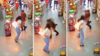 Vídeo: Celular explode e pega fogo no bolso de mulher que fazia compras