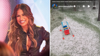 Simone Mendes mostra como mansão ficou após forte chuva de granizo: ‘Gelo, gelo, gelo’