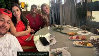 Neymar e Bruna Biancardi recebem amigos na primeira noite na nova mansão em Santos
