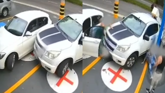 Motorista de caminhonete esbarra  em BMW e é agredido pelo dono com chutes