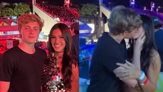 Benicio Huck beija namorada na Sapucaí