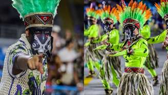Afetada por incêndio, Unidos da Ponte desfila com comissão de frente usando máscara antifumaça