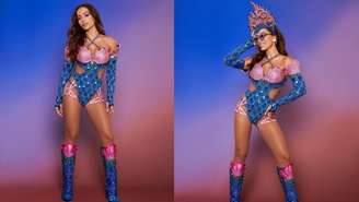 Anitta homenageia nado artístico em figurino para noite de carnaval de São Luís.