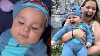 Viih Tube mostra registro de Ravi, de 4 meses, usando fantasia de Stitch; roupa foi usada pela primogênita, Lua, aos 7 meses