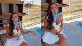 Nicole Bahls batiza galinhas com nomes de Lore Improta e Patrícia Poeta