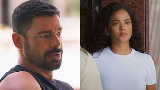 César (Cauã Reymond) e Maria de Fátima (Bella Campos) de Vale Tudo