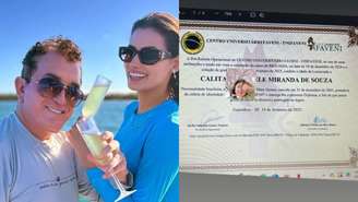 Calita Franciele, recém-casada com Amado Batista, celebra formatura na faculdade; modelo é 51 anos mais nova que o cantor