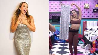 O vestido usado por Renata na final e o que ela havia escolhido anteriormente, ambos brilhantes