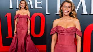 Blake Lively com vestido rosa impecável