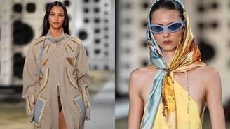 Lenços e detalhes coloridos foram pontos altos do desfile