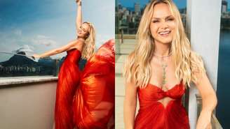 A apresentadora Eliana com vestido laranja poderoso