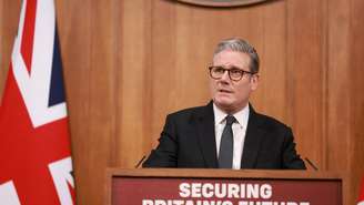 O primeiro-ministro da Grã-Bretanha, Keir Starmer, durante uma coletiva de imprensa sobre migração, em Londres, em 12 de maio de 2025.