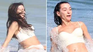 Quem nunca? Monica Martelli toma 'caldo' na Praia do Leblon, no Rio de Janeiro