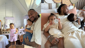 Neymar ao lado das filhas Mavie e Helena