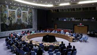 Reunião do Conselho de Segurança da ONU enquanto os membros votam em uma proposta de resolução que pede um cessar-fogo imediato e permanente em Gaza