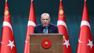 O presidente turco Recep Tayyip Erdogan durante uma coletiva em Ancara