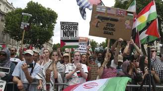 Marcha pró- Palestina no centro de Londres. Em 21 de junho de 2025.