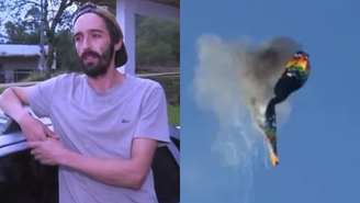 Queda de balão: Sobrevivente se ajoelha e reza em frente a igreja após escapar do acidente