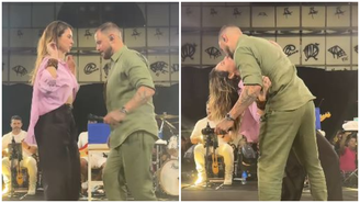 Paolla Oliveira vai a show de Diogo Nogueira e casal dá show de dança; assista