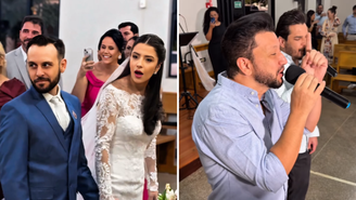 Dupla sertaneja viraliza após ‘invadir’ cerimônia de casamento e surpreender noivos