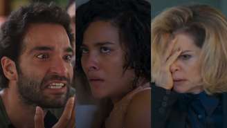 Afonso (Humberto Carrão), Fátima (Bella Campos) e Odete (Debora Bloch) de Vale Tudo