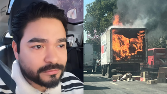 Yudi Tamashiro se asusta com caminhão pegando fogo