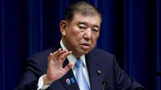 O primeiro-ministro japonês Shigeru Ishiba durante uma coletiva de imprensa em sua residência oficial em Tóquio, em 23 de junho de 2025.
