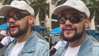 Gominho conversa com a imprensa durante velório de Preta Gil no RJ