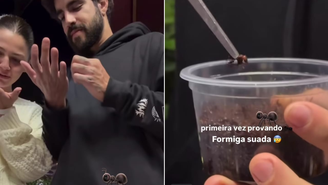 Caio Castro comeu formiga ao lado da namorada